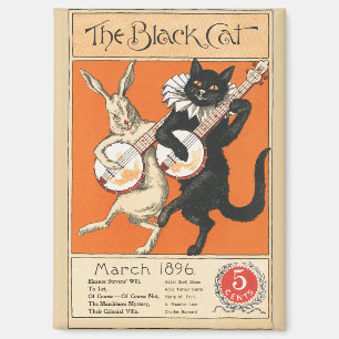 Retro Orange Black Cat White Rabbit Banjo Art Magnet