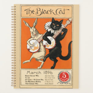 Retro Orange Black Cat White Rabbit Banjo Art Planner