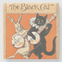 Retro Orange Black Cat White Rabbit Banjo Art