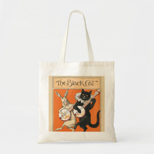 Retro Orange Black Cat White Rabbit Banjo Art Tote Bag