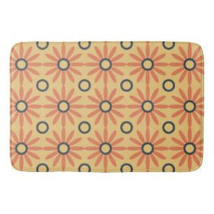Retro Orange & Black Cute Abstract Floral Pattern Bath Mat