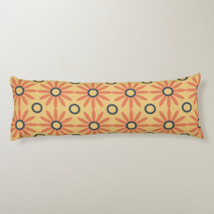 Retro Orange & Black Cute Abstract Floral Pattern Body Cushion