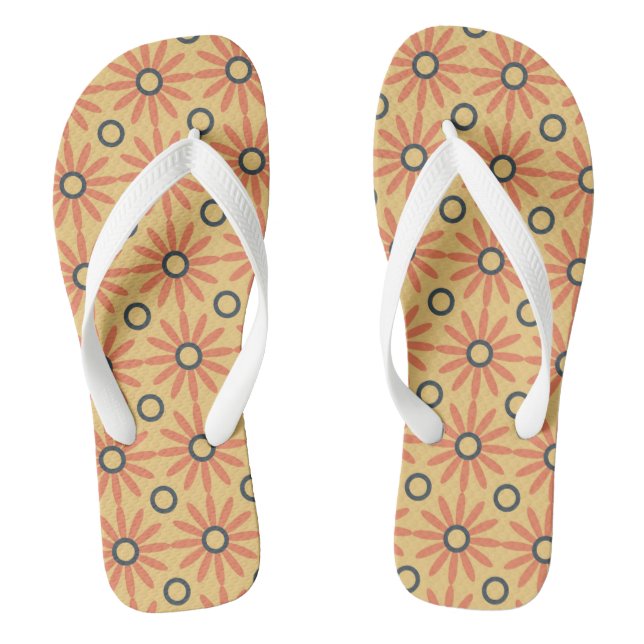 Retro Orange & Black Cute Abstract Floral Pattern Jandals (Footbed)