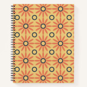 Retro Orange & Black Cute Abstract Floral Pattern Notebook