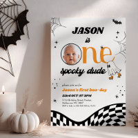 Retro Orange Black One Spooky Dude 1st Birthday