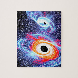 Retro orange blue and red cosmic outer space sky jigsaw puzzle