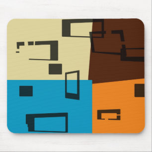 Retro Orange, Blue, Brown, Cream Abstract Art Mouse Pad