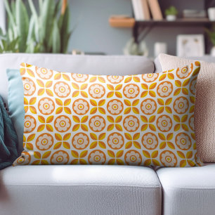 Retro Orange Blush Pink Yellow Floral Pattern Decorative Cushion