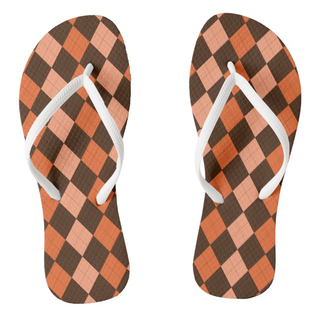 Retro Orange & Brown Autumn Argyle Jandals (Footbed)