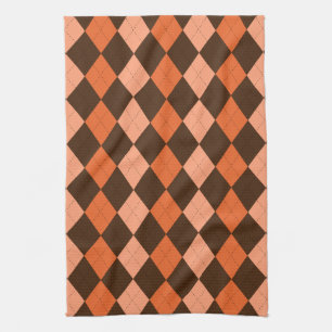 Retro Orange & Brown Autumn Argyle Tea Towel