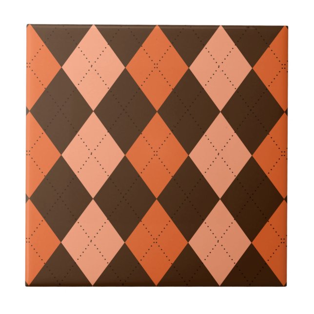 Retro Orange & Brown Autumn Argyle Tile (Front)