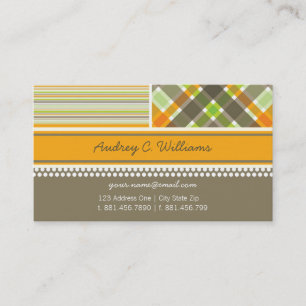 Retro Orange Brown Checks Stripes Combo Pattern Business Card