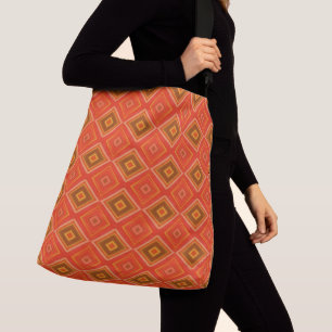 Retro Orange Brown Diamond Pattern Crossbody Bag