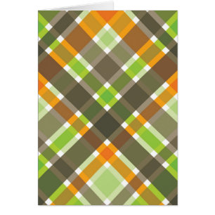 Retro Orange Brown Green Plaid Blank Card