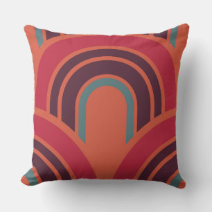 Retro Orange Brown Maroon Fifties Pattern Cushion