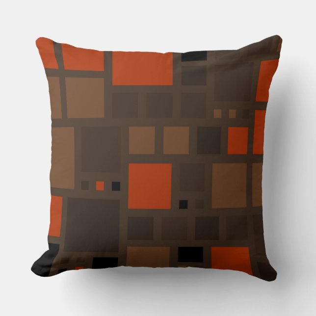 Retro Orange Brown Squares Pattern Cushion (Front)