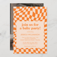 Retro Orange Chequerboard Baby Shower Photo