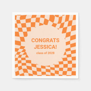 Retro Orange Chequerboard Graduation Party Custom  Napkin