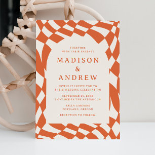 Retro Orange Chequerboard Wedding Invitation