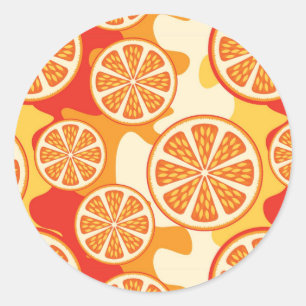 Retro Orange Citrus Pattern Classic Round Sticker
