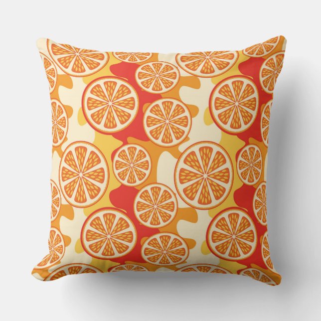 Retro Orange Citrus Pattern Cushion (Front)