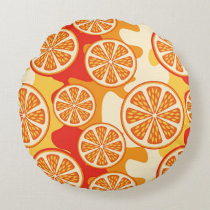 Retro Orange Citrus Pattern Round Cushion