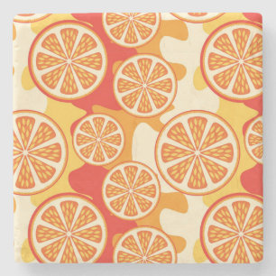 Retro Orange Citrus Pattern Stone Coaster