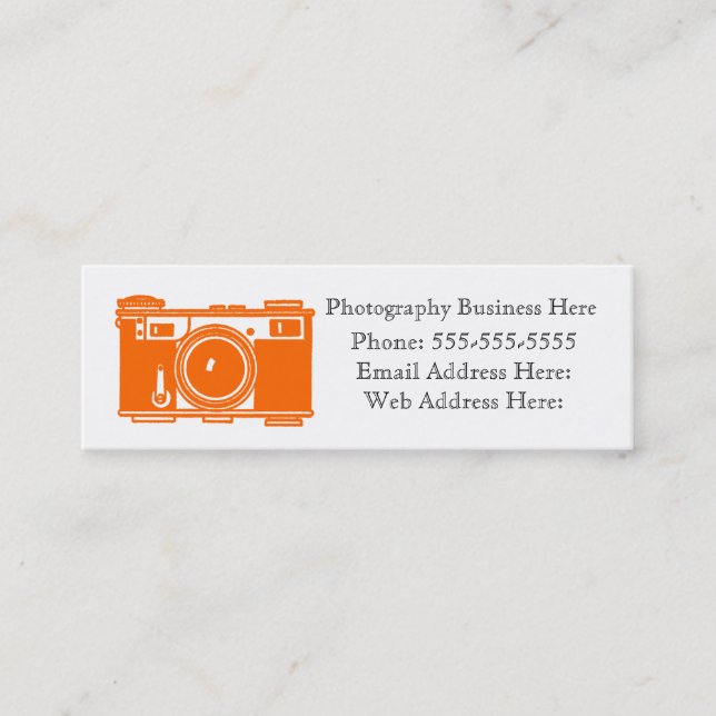 Retro Orange Colour Film Camera Business Card (Front)