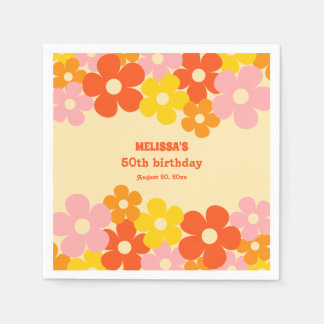 Retro Orange Colourful Boho Flower 50th Birthday Napkin