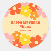 Retro Orange Colourful Boho Flower Happy Birthday