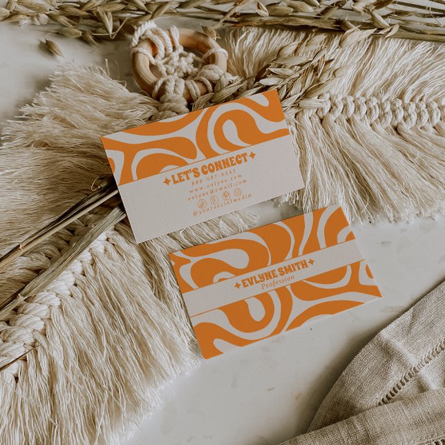 Retro Orange Cream 70s Boho Groovy Funky Trendy Business Card (Creator Uploaded)
