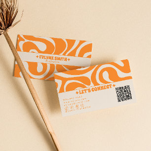 Retro Orange Cream QR Code 70s Boho Groovy Funky  Business Card