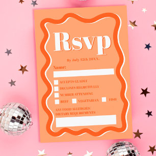 Retro orange curve squiggle wavy rsvp invitation