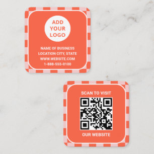 Retro Orange Custom Logo and QR Code Square Business Card