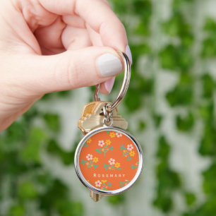 Retro Orange Daisy Bouquet Pattern  Key Ring