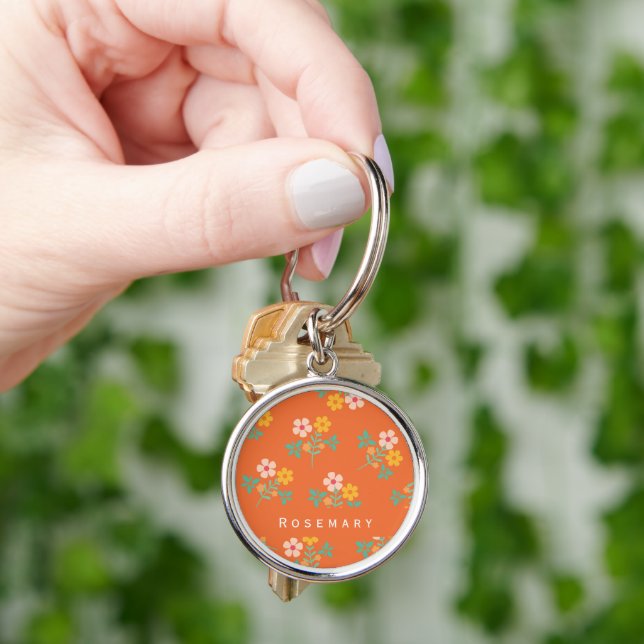 Retro Orange Daisy Bouquet Pattern  Key Ring (Hand)