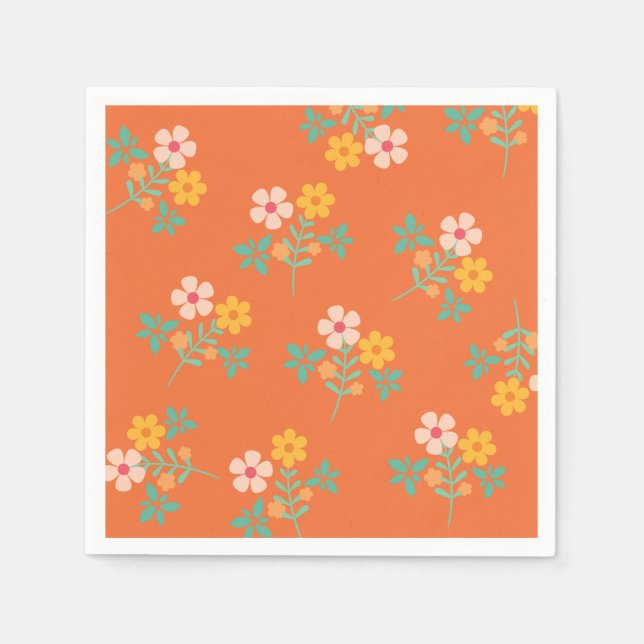 Retro Orange Daisy Bouquet Pattern  Napkin (Front)
