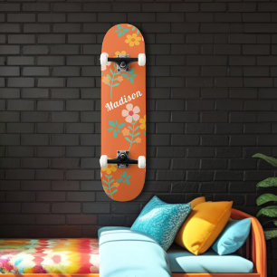 Retro Orange Daisy Bouquet Pattern Skateboard