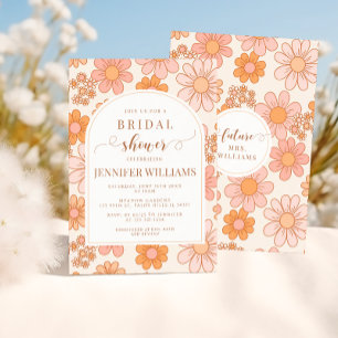 Retro Orange Daisy Floral Boho Arch Bridal Shower  Invitation