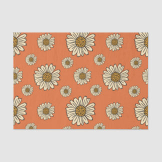 Retro Orange Daisy Floral Pattern Crafting Tissue Paper