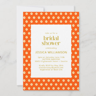 Retro Orange Daisy Flowers Cute Bridal Shower Invitation
