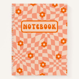 Retro Orange Daisy Warped Chequered Board  Notebook