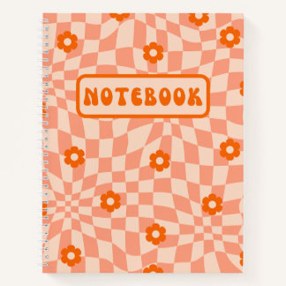 Retro Orange Daisy Warped Chequered Board Notebook