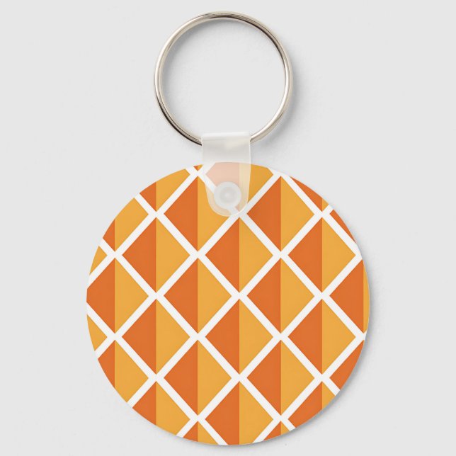 Retro Orange Diamond Harlequin Pattern Key Ring (Front)