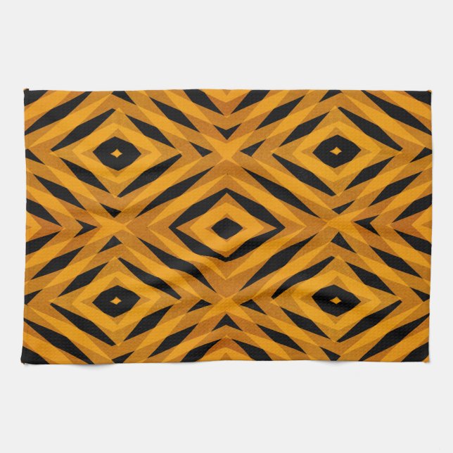 Retro orange diamond shapes pattern tea towel (Horizontal)