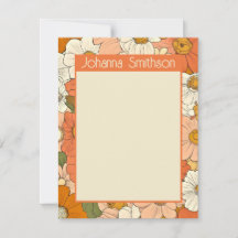 Retro Orange Floral A6 Vertical Stationery Card