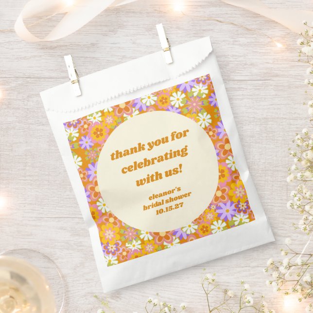 Retro Orange Floral Custom Bridal Shower Thank You Favour Bags (Clipped)