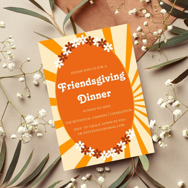 RETRO ORANGE FLORAL FRIENDSGIVING  INVITATION (Creator Uploaded)