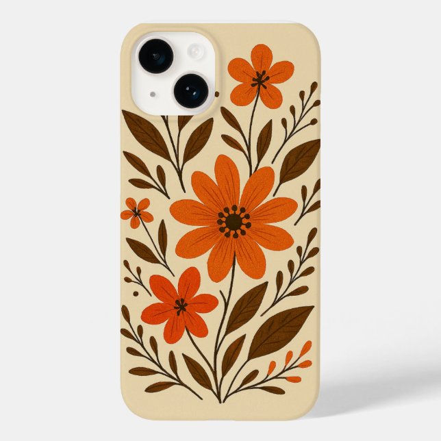 Retro Orange Floral Pattern Case-Mate iPhone Case (Back)