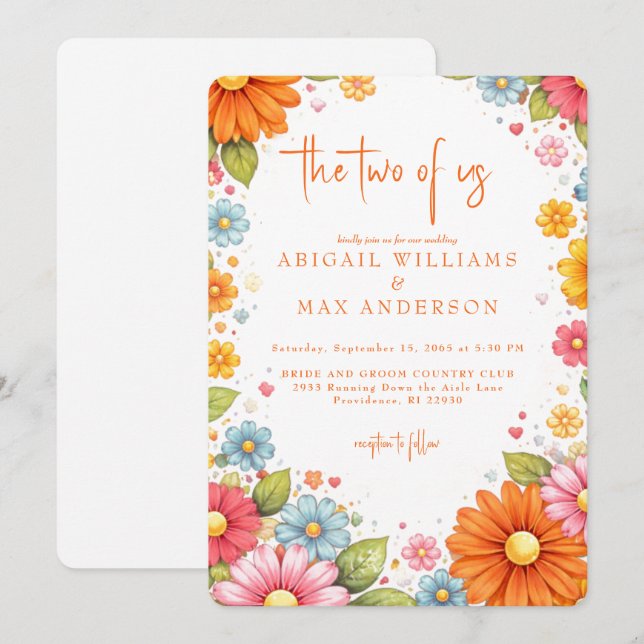 Retro Orange Floral The Two of Us Wedding Invitation (Front/Back)